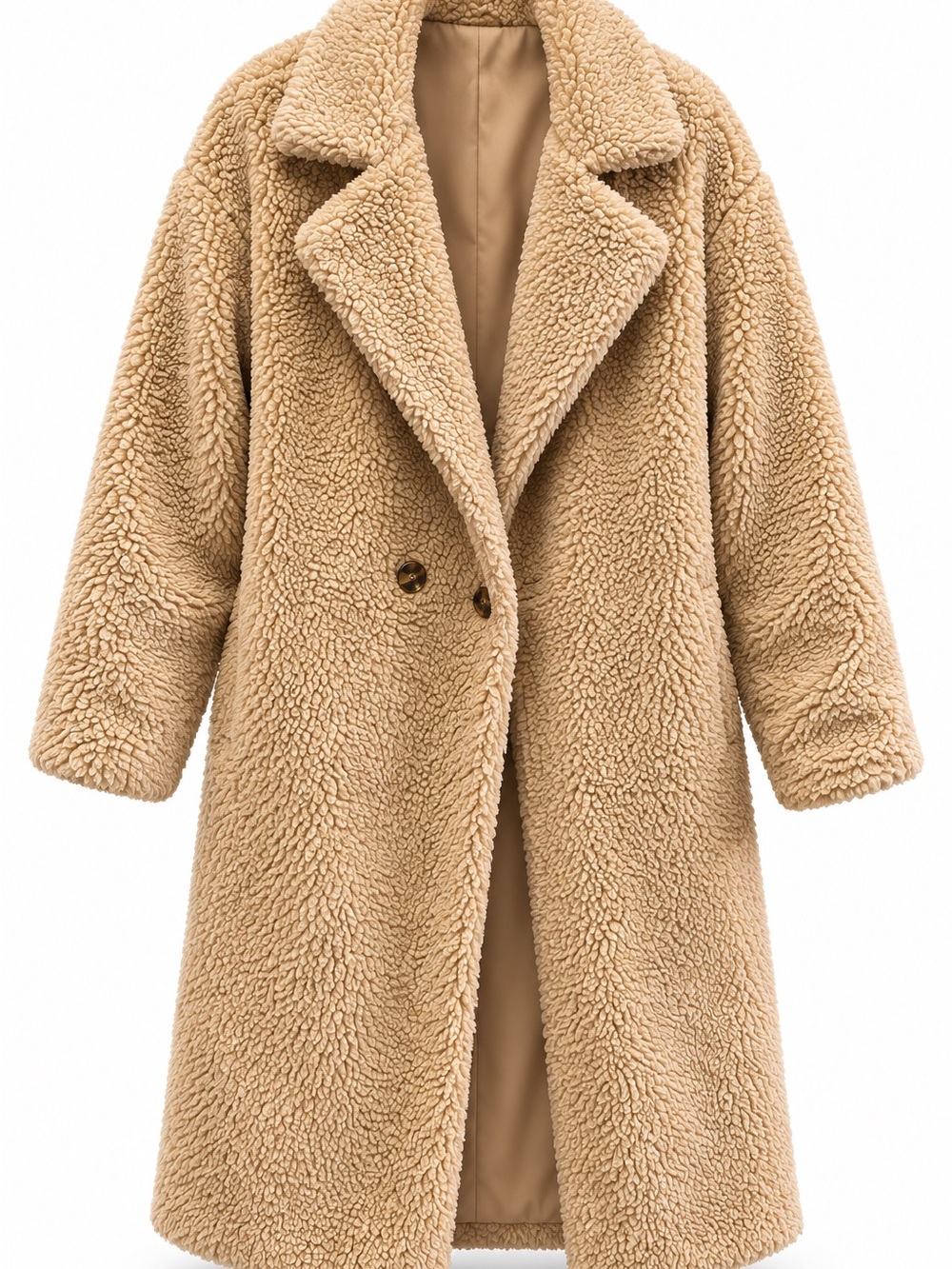 Plush Long Teddy Coat in Beige for Women - Picture 2 of 4